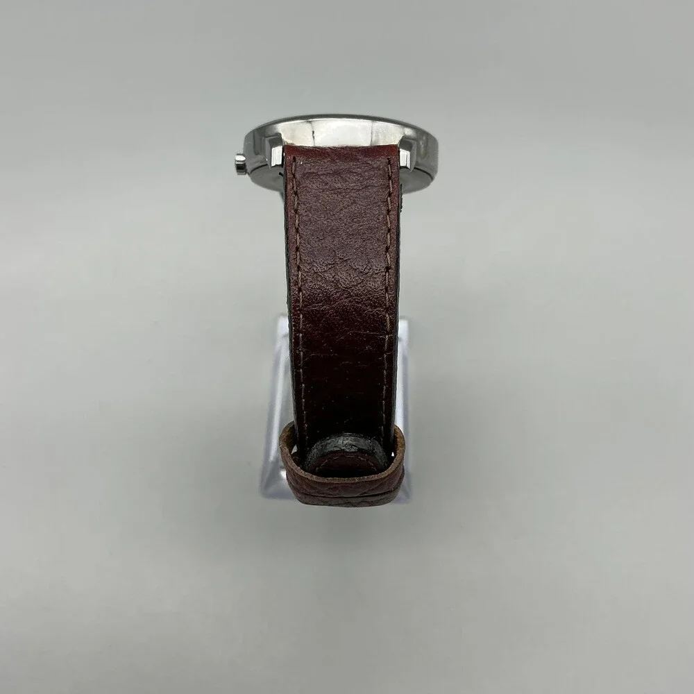 Timex Indiglo WR 30M Mens Watch 35mm Silver Tone Leather Day Date New Battery